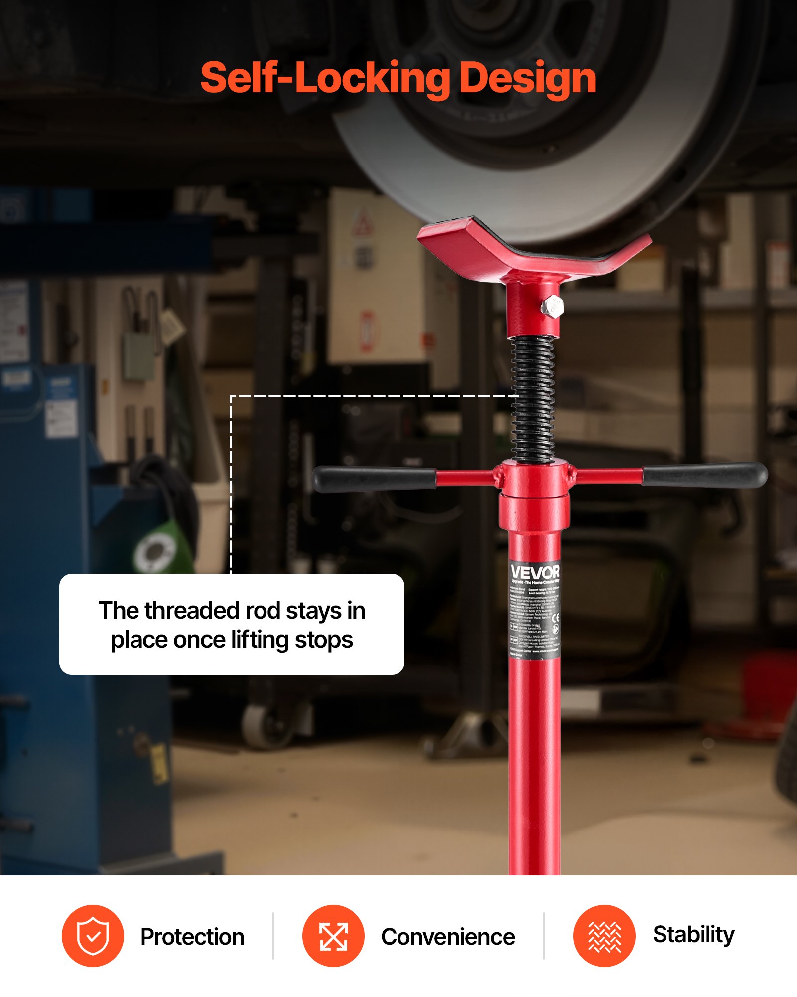 VEVOR Soporte de Elevación Inferior Capacidad de 500 kg Soporte para Debajo del Polipasto Elevación de 137,2-213 cm, Manija Giratoria Montado en Cojinete, Tornillo Roscado Autoblocante para Garajes