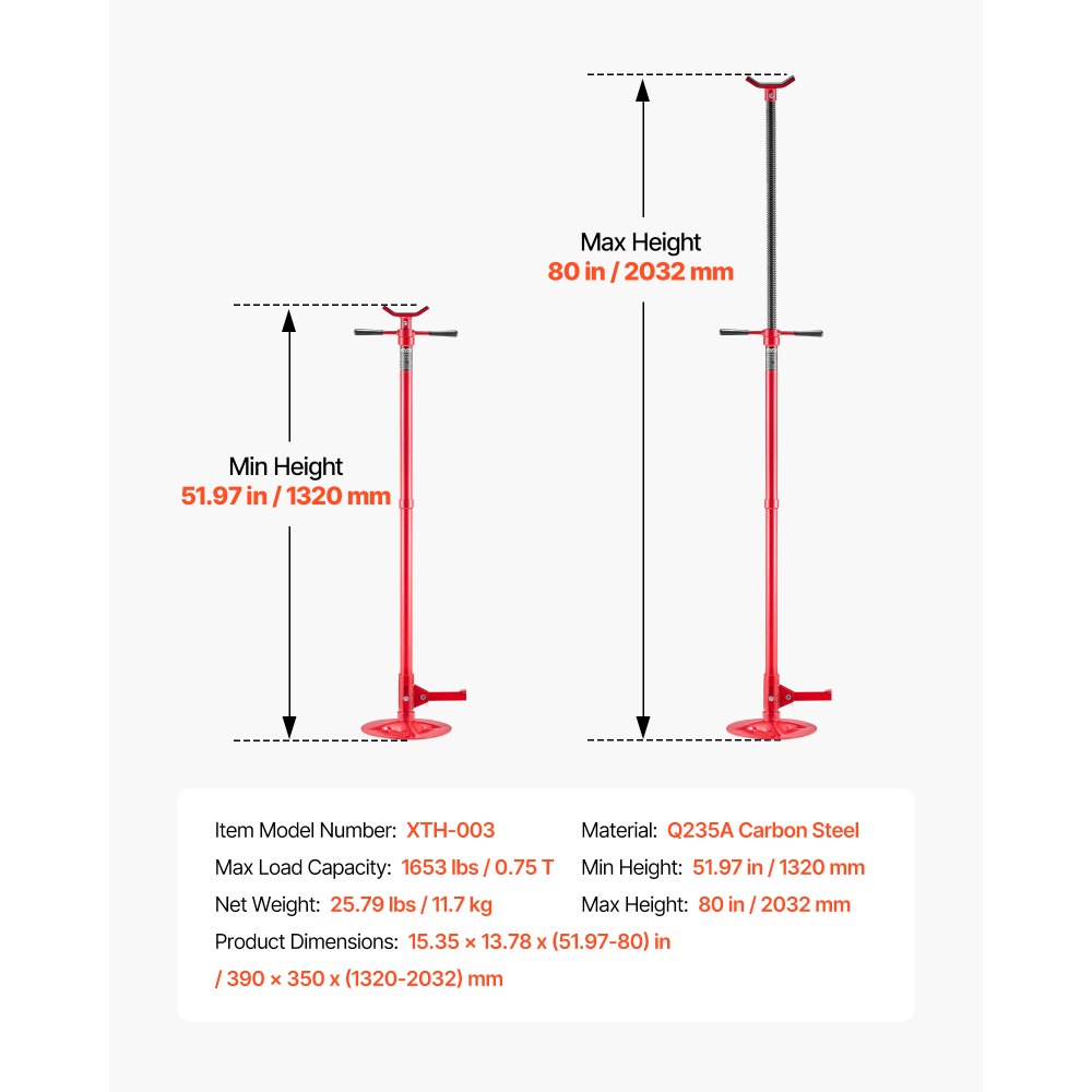 VEVOR Soporte de Elevación Inferior Capacidad de 750 kg, Soporte para Debajo del Polipasto Elevación de 132-203,2 cm, Manija Giratoria Montado en Cojinete, con Pedal, para Tareas de Reparación