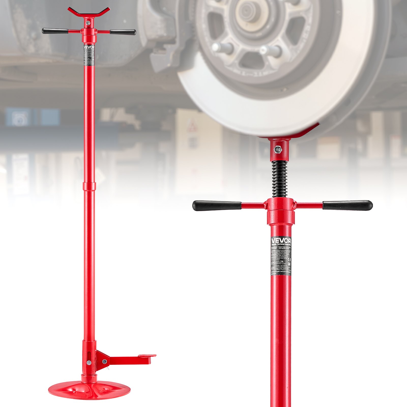 VEVOR Soporte de Elevación Inferior Capacidad de 750 kg, Soporte para Debajo del Polipasto Elevación de 132-203,2 cm, Manija Giratoria Montado en Cojinete, con Pedal, para Tareas de Reparación