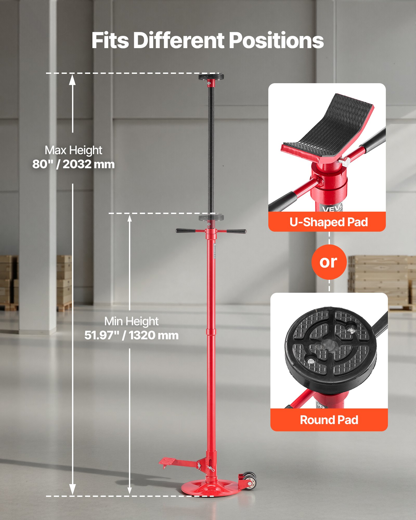 VEVOR Soporte de Elevación Inferior Capacidad de 750 kg Soporte para Debajo del Polipasto con Ruedas y Pedal Elevación de 132-203,2 cm Manija Giratoria Montado en Cojinete para Tareas de Reparación