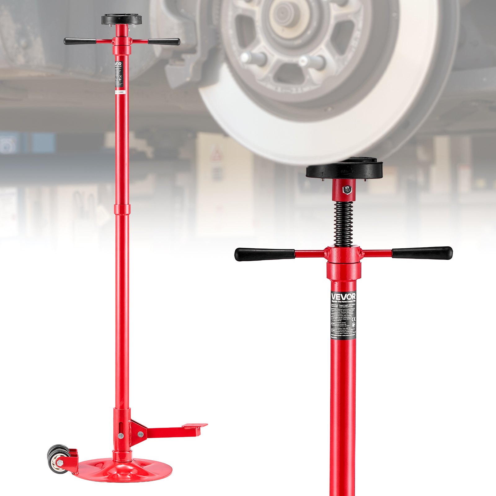 VEVOR Soporte de Elevación Inferior Capacidad de 750 kg Soporte para Debajo del Polipasto con Ruedas y Pedal Elevación de 132-203,2 cm Manija Giratoria Montado en Cojinete para Tareas de Reparación