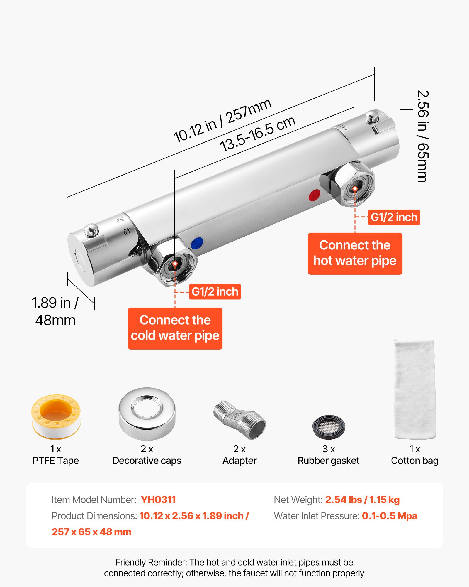 VEVOR Thermostatic Shower Faucet Valve, 38℃ Secure Lock Thermostatic Shower Valve, Hot Cold Water Showering Faucet Temperature Control Valves with Solid Brass Casting for Bathroom, RV, Leak-Proof