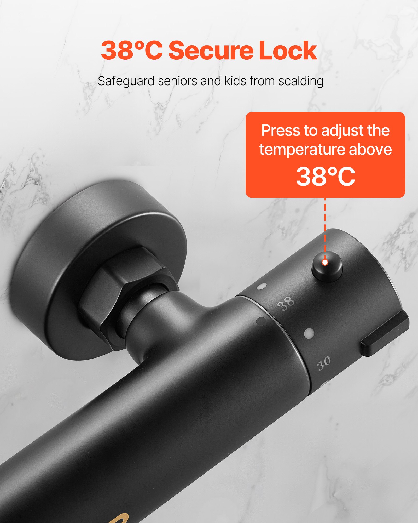 VEVOR Válvula Termostática para Grifo de Ducha con Cierre Seguro 38 ℃, Control de Temperatura para Agua Fría y Caliente, con Revestimiento Electroforético a Baño y Autocaravana, 273 x 66 x 50 mm