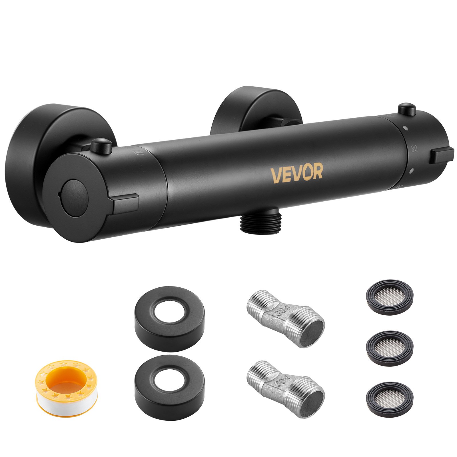 VEVOR Válvula Termostática para Grifo de Ducha con Cierre Seguro 38 ℃, Control de Temperatura para Agua Fría y Caliente, con Revestimiento Electroforético a Baño y Autocaravana, 273 x 66 x 50 mm