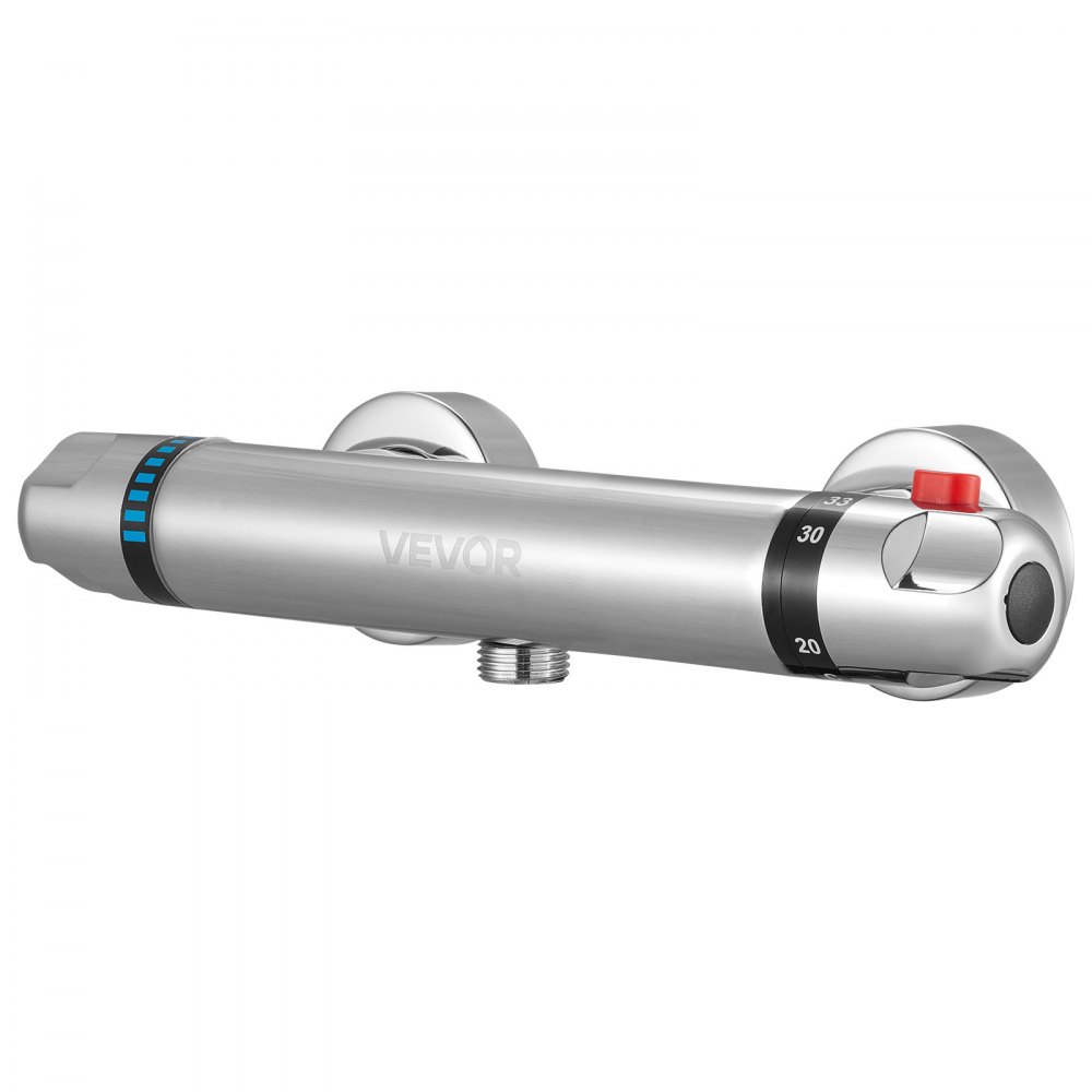 VEVOR Válvula Termostática a Grifo de Ducha, Antiescaldaduras, con Cierre Seguro 38 ℃, Agua Fría y Caliente, Control de Temperatura a Baño y Caravana, con Revestimiento Cromado, 280 x 63 x 48 mm