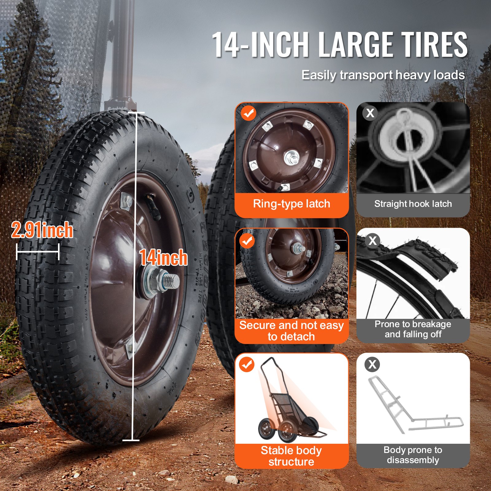 VEVOR Deer Cart, carro de caza plegable con capacidad de 500 libras, carro de caza con 4 ruedas grandes y mango ergonómico, accesorios resistentes para carro de caza, plataforma para equipo utilitario para caza, pesca y senderismo