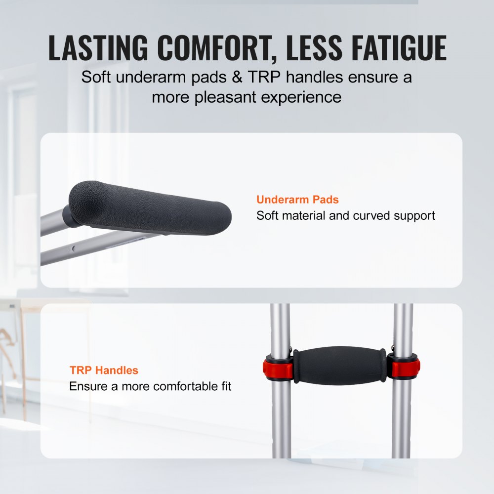 VEVOR Forearm Crutches, 13-Level Height-Adjustable Forearm Crutches, Lightweight Aluminum Crutches for Adults and Teenagers - with Soft Forearm Padding for People with Disabilities After Leg Injuries and Surgery, 1 Pair, 136 kg