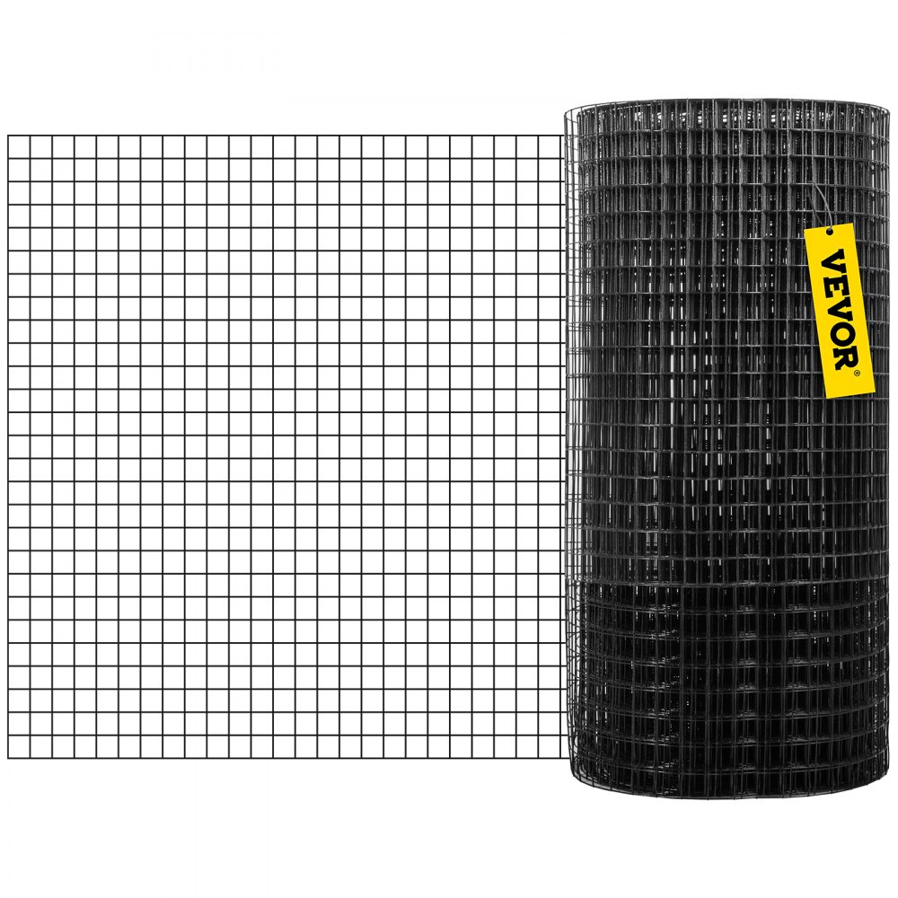 VEVOR Aviary Wire 91 x 1524 cm, Mesh Wire, Galvanized Vinyl Coated 16-Gauge Wire with Cutting Pliers and a Pair of Fabric Gloves, for Garden Fences and Pet Enclosures, Black