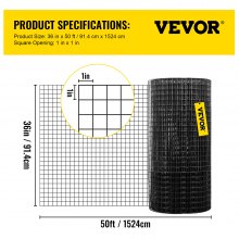 VEVOR cerca de alambre soldado malla de conejo de pollo recubierta de vinilo calibre 16 "x 1" 36 "x 50'
