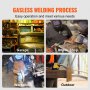 Proceso de soldadura sin gas en garaje, taller de reparación, taller y al aire libre utilizando alambre de soldadura MIG VEVOR.