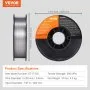VEVOR Alambre de Soldadura MIG 0,9mm E71T-GS Bobina de Alambre de Soldadura de Núcleo Fundente Acero Blando sin Gas 200mm Resistencia a Tracción 560 MPa Arco Estable de Baja Salpicadura para Soldadura