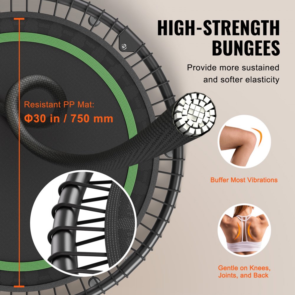 VEVOR Mini Trampolín Plegable de Fitness 1027 mm Trampolín de Entrenamiento Carga Máxima de 150 kg Trampolín Deportivo Mini Trampolín de Jardín con Mango de Espuma de Altura Ajustable en 4 Niveles