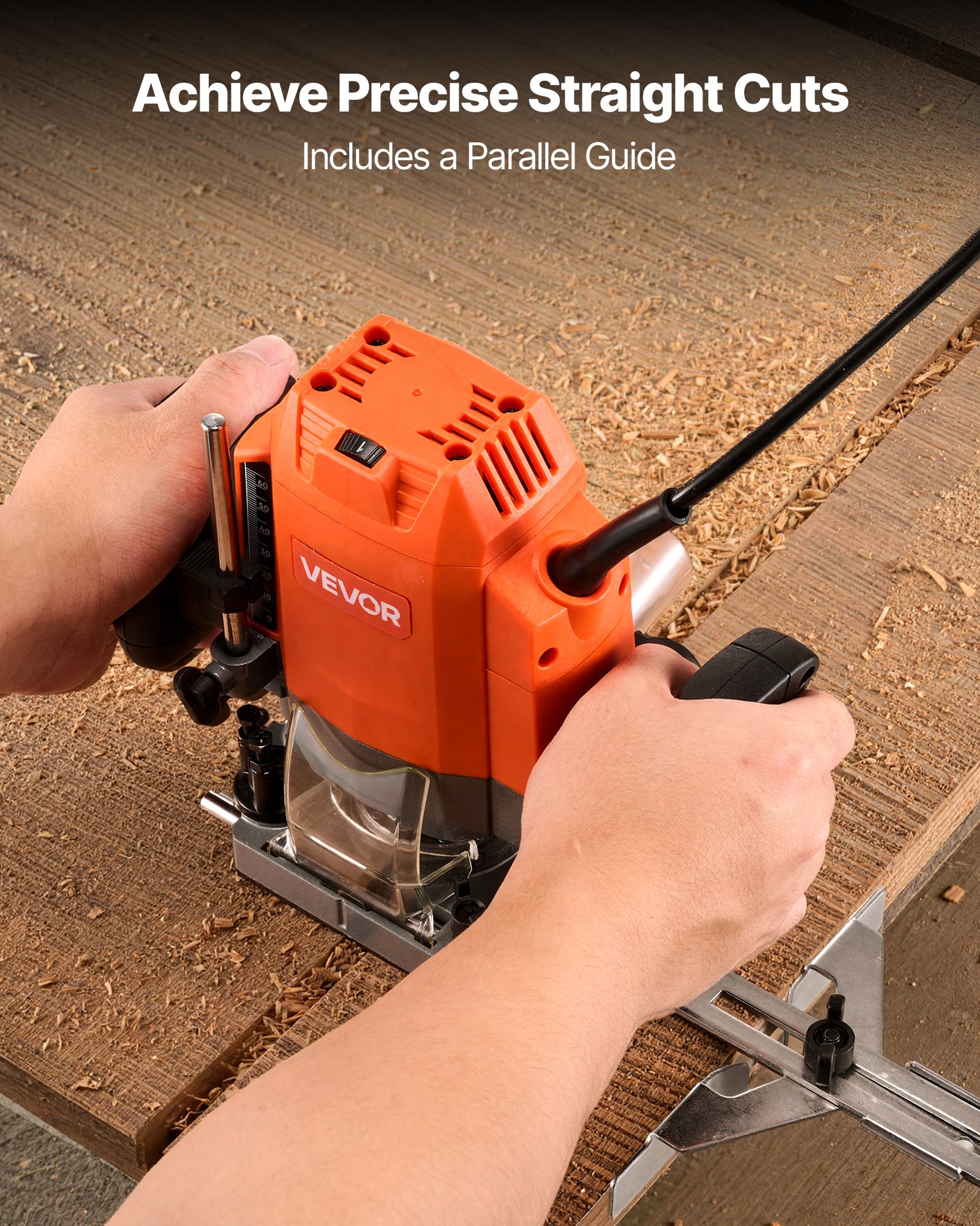 VEVOR Fresadora de Madera 1,6HP 1200W, Rebajadora Eléctrica de 6 Velocidades Variables, Arranque Suave, con Base de Inmersión, Fresadora de Cantos para Carpintería, Proyectos de Bricolaje, con Cable