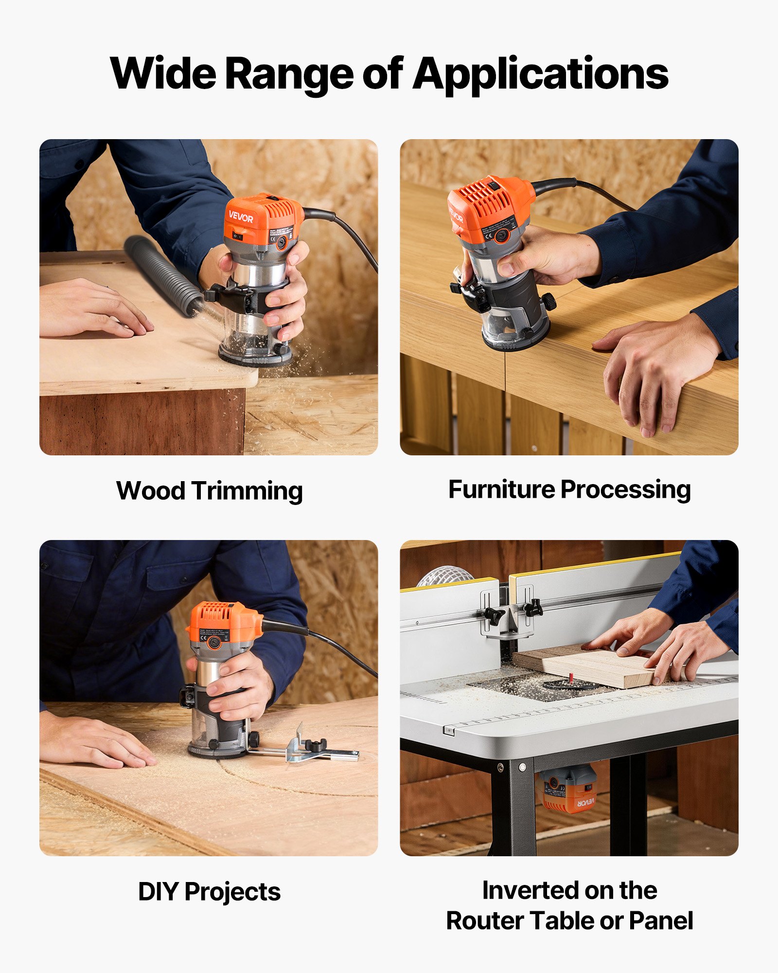 VEVOR Fresadora de Madera 1 HP 710 W, Rebajadora Eléctrica de 6 Velocidades Variables, con Base Fija y Cubierta Antipolvo, Fresadora de Cantos para Carpintería, Proyectos de Bricolaje, con Cable