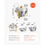 VEVOR Calentador de Comida para Bufé 5,68 L, de Acero Inoxidable, Redondo, Apilables, Sirve Alimentos Calientes o Fríos, con Soporte para Combustible, para Banquetes, Fiestas, Bodas, Eventos, 4 Piezas