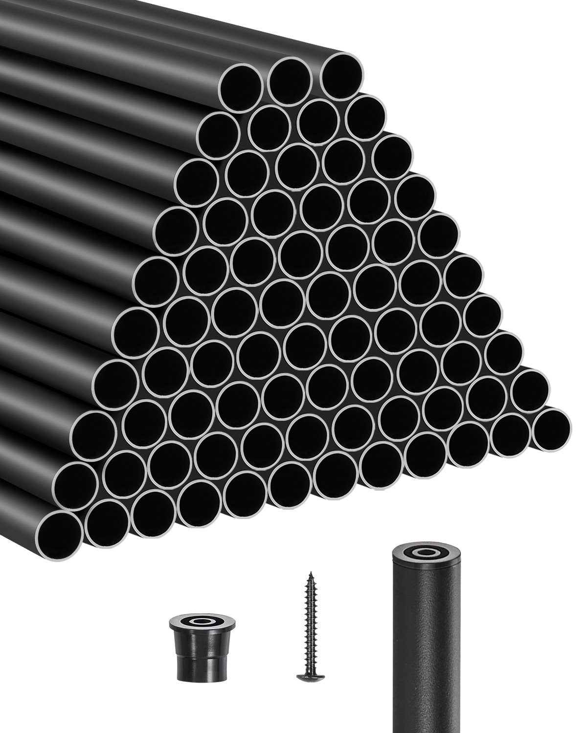 VEVOR Balaustres de Escalera de Aluminio 66 cm Barandilla de Metal Redonda 101 Piezas Barandilla Hueca para Terraza con Tapas de Riel y Tornillos para Escaleras, Porches, Patios, Balcón, Negro