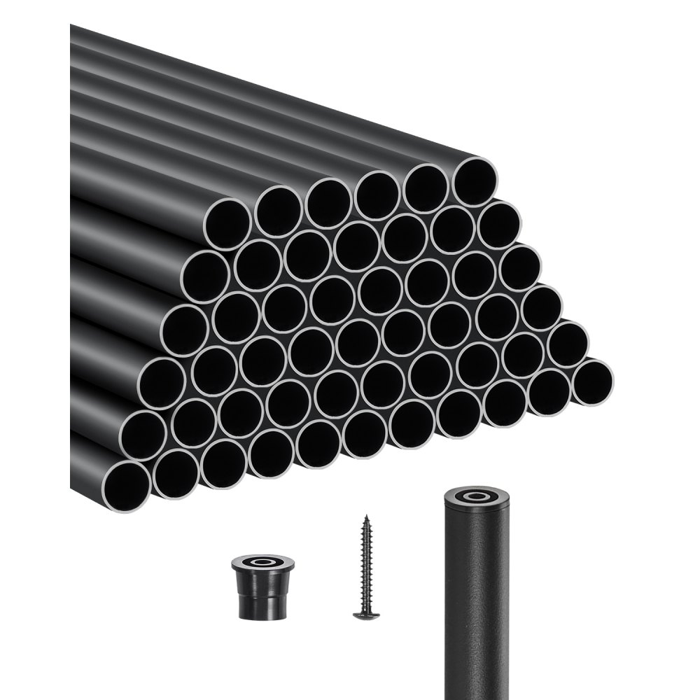 VEVOR Balaustres de Escalera de Aluminio 81,3 cm Barandilla de Metal Redonda 51 Piezas Barandilla Hueca para Terraza con Tapas de Riel y Tornillos para Escaleras, Porches, Patios, Balcón, Negro