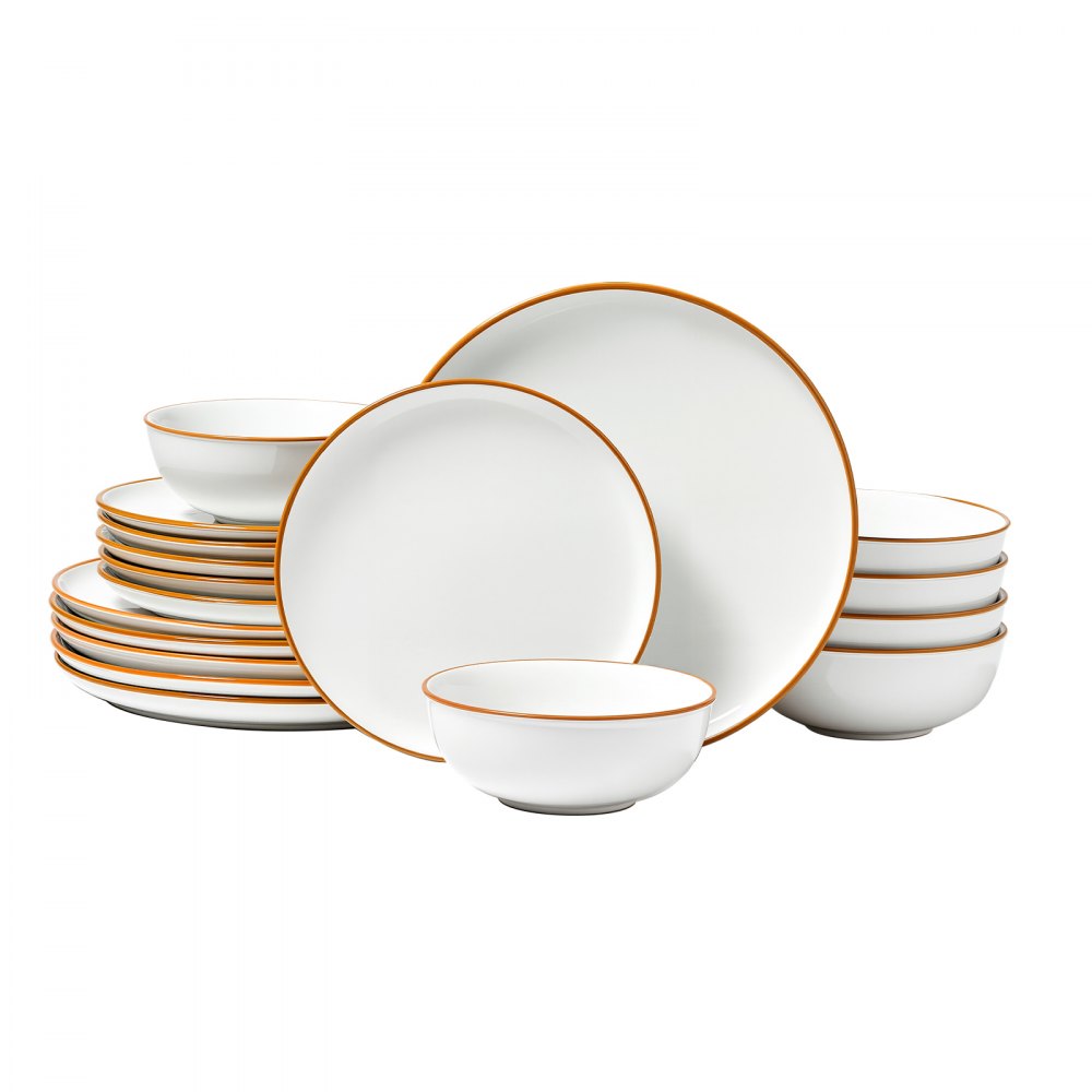 VEVOR Vajilla para 6 Personas, Platos y Cuencos Redondos, Cerámica Resistente a Arañazos, Apta para Lavavajillas y Microondas, Ideal para Postres, Ensaladas, Sopas y Pastas, Color Blanco, 18 uds