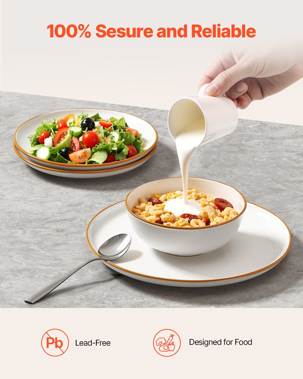 VEVOR Vajilla para 6 Personas, Platos y Cuencos Redondos, Cerámica Resistente a Arañazos, Apta para Lavavajillas y Microondas, Ideal para Postres, Ensaladas, Sopas y Pastas, Color Blanco, 18 uds