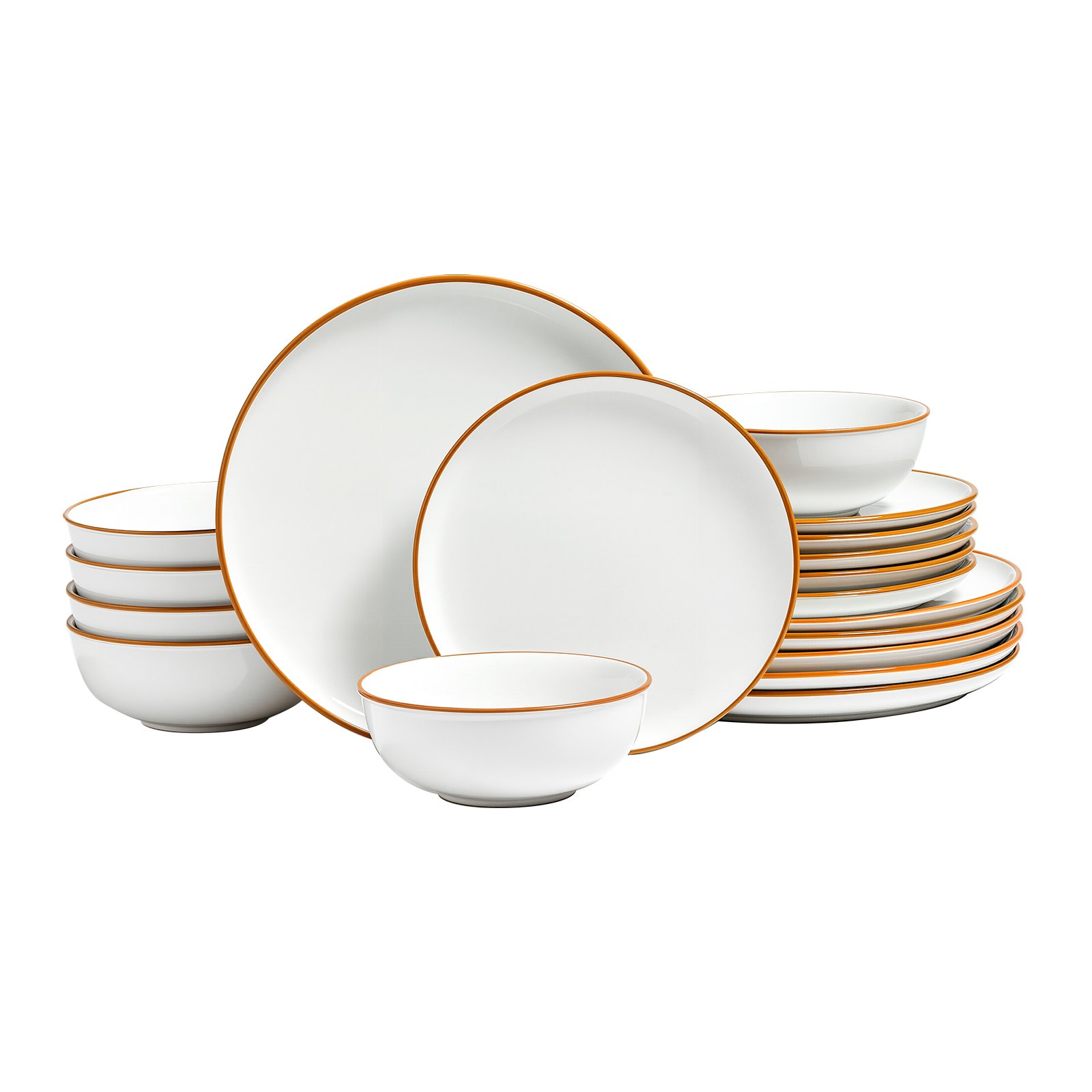 VEVOR Vajilla para 6 Personas, Platos y Cuencos Redondos, Cerámica Resistente a Arañazos, Apta para Lavavajillas y Microondas, Ideal para Postres, Ensaladas, Sopas y Pastas, Color Blanco, 18 uds