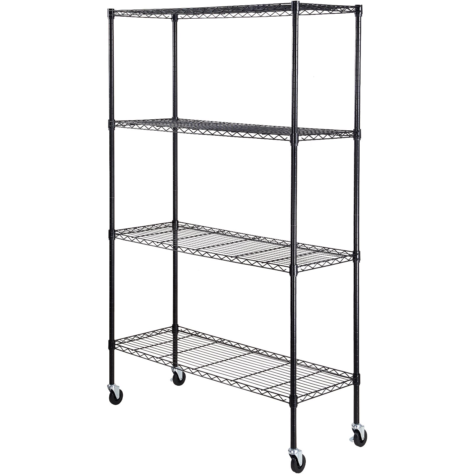 VEVOR Storage Shelf with Wheels, 4-Tier Adjustable, 700 lbs Capacity, Heavy-Duty Garage Shelving, Metal Organizer, Wire Shelf, Black, 120 x 45 x 188 cm for Kitchen, Pantry, Basement, Bathroom