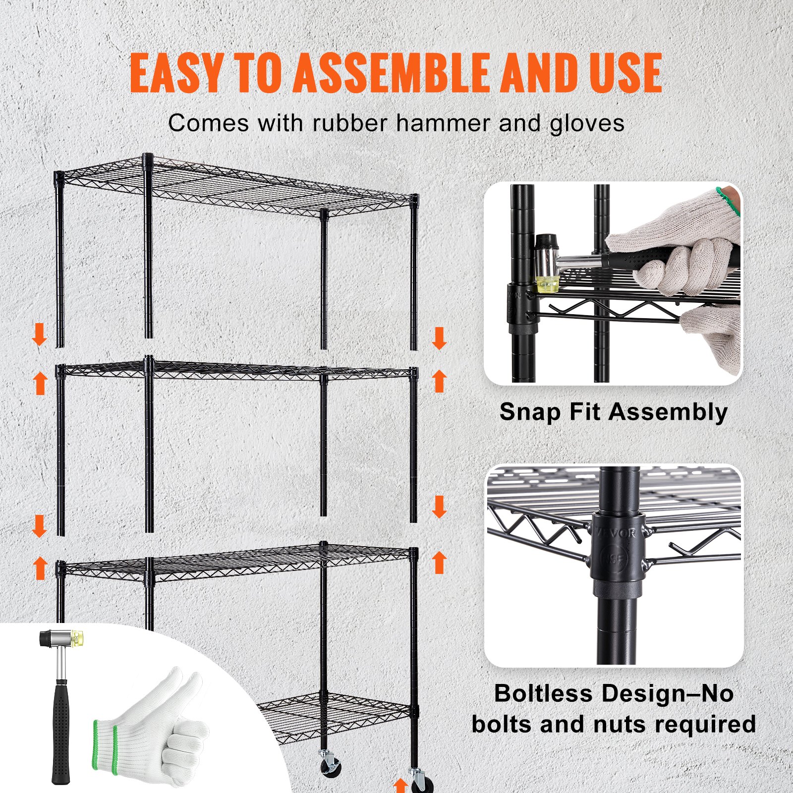 VEVOR Estante de almacenamiento con ruedas, 4 niveles ajustables, estantería de garaje resistente, capacidad de 700 libras, organizador de metal, estante de alambre para cocina, despensa, sótano, baño
