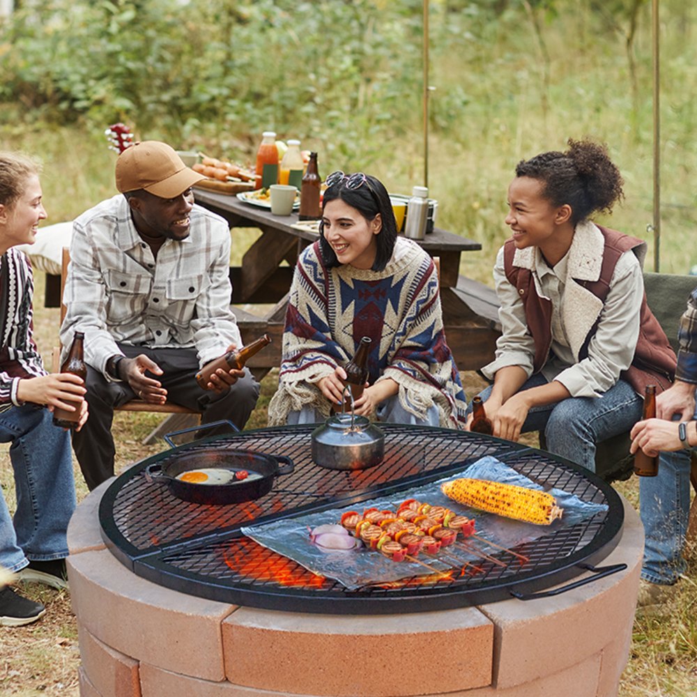 VEVOR Parrilla de Barbacoa Redonda de Acero, Diámetro de 91 cm, Plegable y Portátil, Marca X, Capacidad de Carga de 20 kg, Utensilios para Chimenea, Brasero, Barbacoa, Pícnic, Camping, Jardín, Negro