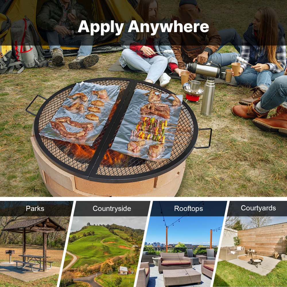 VEVOR Parrilla de Barbacoa Redonda de Acero, Diámetro de 91 cm, Plegable y Portátil, Marca X, Capacidad de Carga de 20 kg, Utensilios para Chimenea, Brasero, Barbacoa, Pícnic, Camping, Jardín, Negro