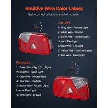 VEVOR Luces de Remolque, con Modos de Luz de Freno, Giro, Trasera, Matrícula, Marcha Atrás y Antiniebla, Kit de Iluminación Impermeable para Remolques de Camiones, 235 x 135 x 70 mm, 2 Piezas