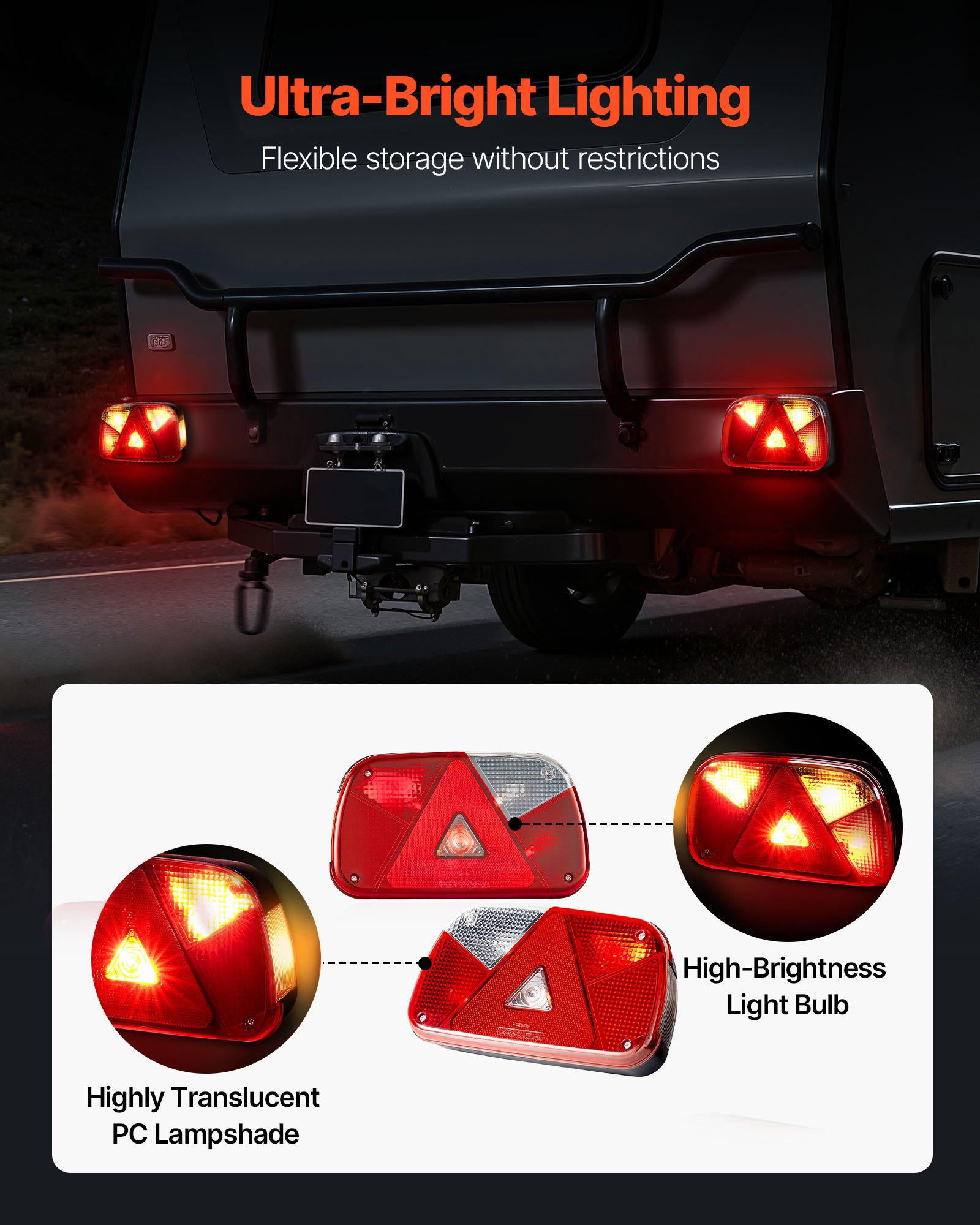 VEVOR Luces de Remolque, con Modos de Luz de Freno, Giro, Trasera, Matrícula, Marcha Atrás y Antiniebla, Kit de Iluminación Impermeable para Remolques de Camiones, 235 x 135 x 70 mm, 2 Piezas