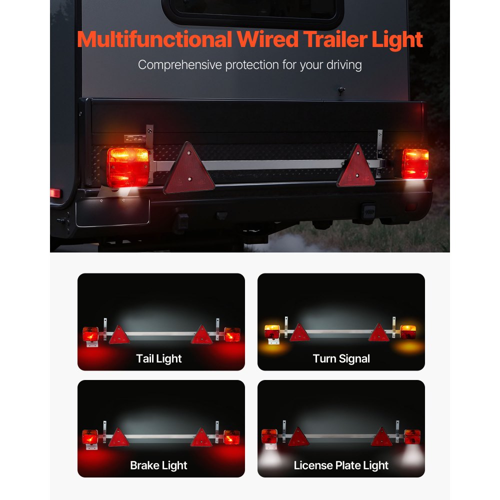 VEVOR Trailer Lights, 12V Trailer Tail Lights Kit with Stop Brake Turn Tail License Plate Lamp, Waterproof and Dustproof Tow Lighting Kit with Wiring Harness for Boat Truck Camper RV Snowmobile Bus
