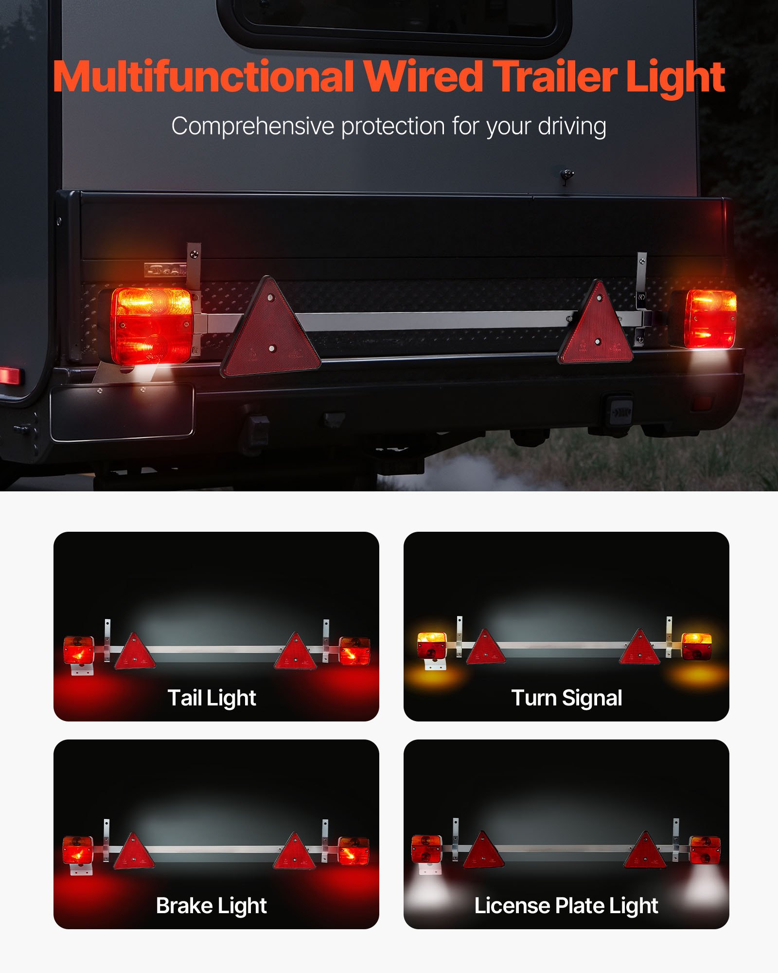 VEVOR Trailer Lights, 12V Trailer Tail Lights Kit with Stop Brake Turn Tail License Plate Lamp, Waterproof and Dustproof Tow Lighting Kit with Wiring Harness for Boat Truck Camper RV Snowmobile Bus