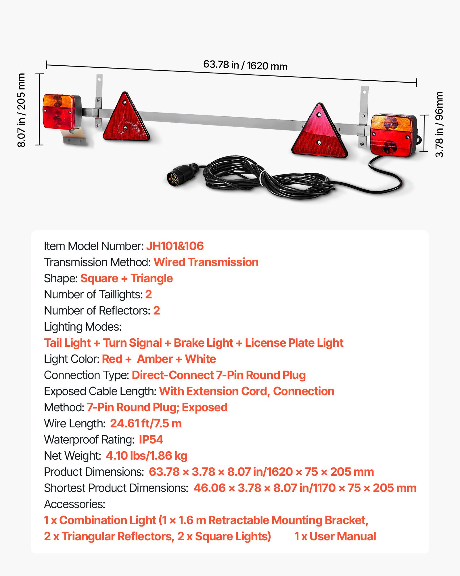 VEVOR Trailer Lights, 12V Trailer Tail Lights Kit with Stop Brake Turn Tail License Plate Lamp, Waterproof and Dustproof Tow Lighting Kit with Wiring Harness for Boat Truck Camper RV Snowmobile Bus