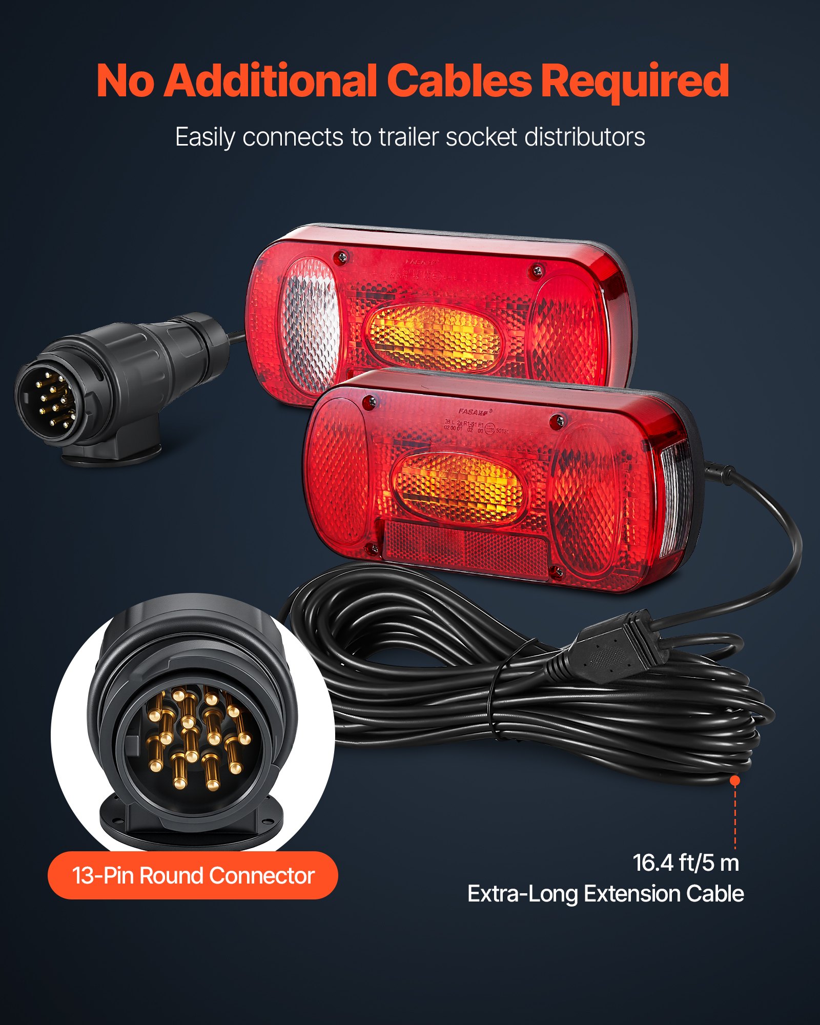 VEVOR Trailer Lights, 2PCS 12V Oval Trailer Tail Lights Kit with Stop Brake Turn Tail License Reversing Fog Lamp, Waterproof Tow Lighting Kit with Wiring Harness for Boat Truck Camper RV Snowmobile