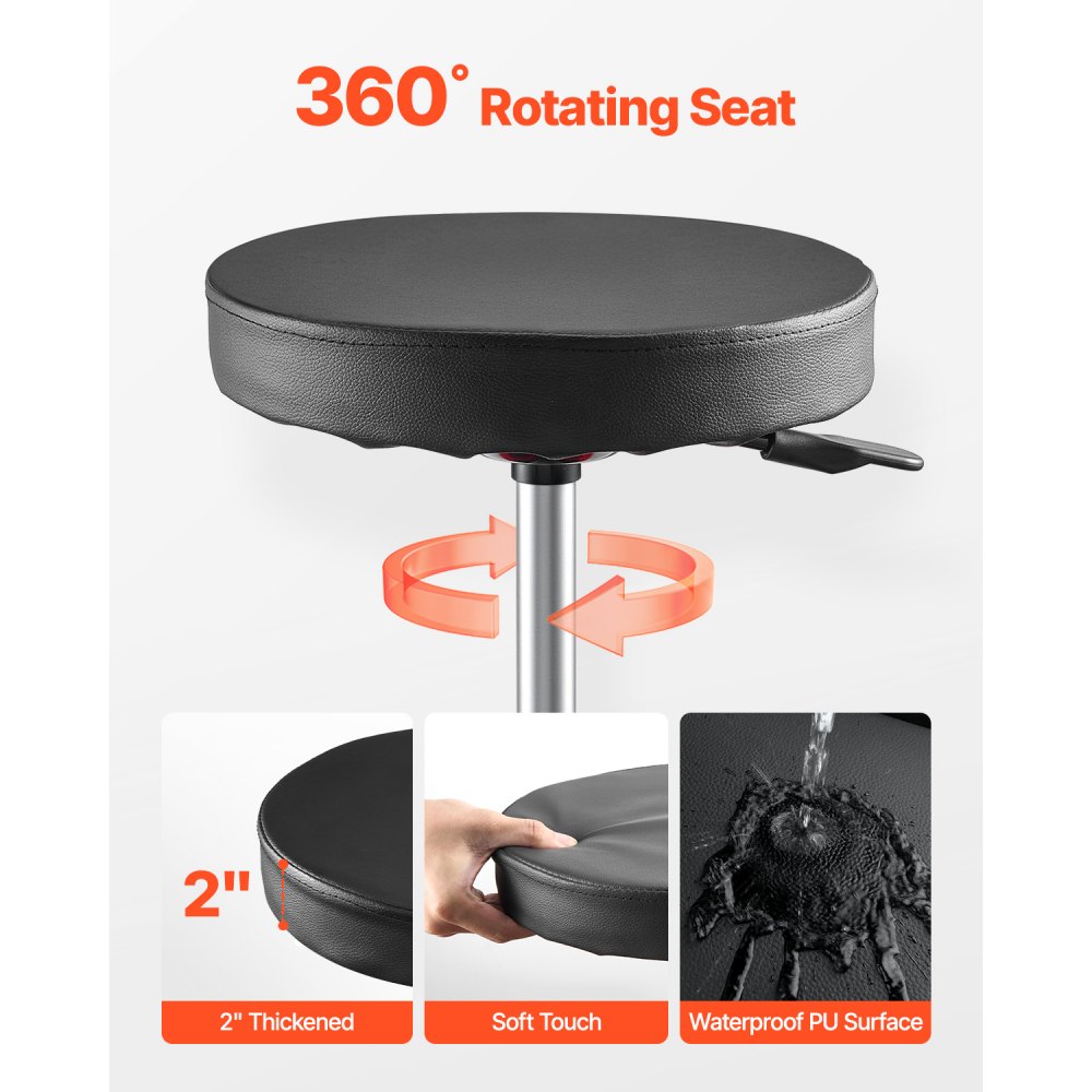 VEVOR Taburete Mecánico con Ruedas Carga de 136 kg Asiento de Garaje Altura Ajustable 420 y 550 mm Taburete de Trabajo con Bandeja para Herramientas para Taller, Reparación de Autos, Negro y Rojo