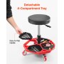 VEVOR Taburete Mecánico con Ruedas Carga de 136 kg Asiento de Garaje Altura Ajustable 420 y 550 mm Taburete de Trabajo con Bandeja para Herramientas para Taller, Reparación de Autos, Negro y Rojo