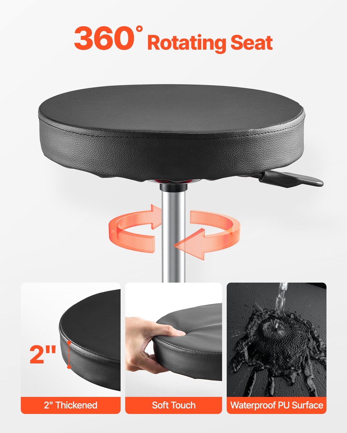 VEVOR Taburete Mecánico con Ruedas Carga de 136 kg Asiento de Garaje Altura Ajustable 420 y 550 mm Taburete de Trabajo con Bandeja para Herramientas para Taller, Reparación de Autos, Negro y Rojo