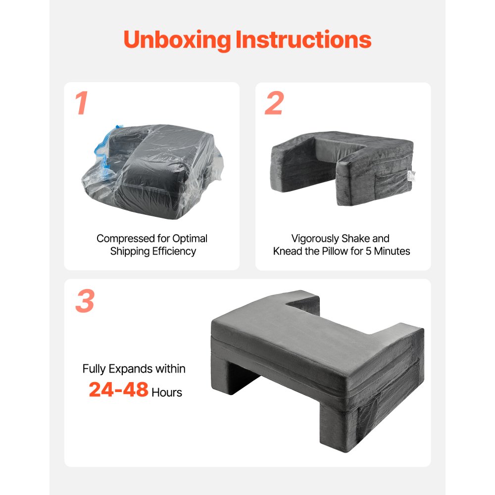 VEVOR Reading Pillow Bed Pillow (610 x 533 x 290 mm) with washable fabric, lap desk pillow with 2 pockets & cup holder, memory foam bed pad for watching TV, reading, playing games, gray