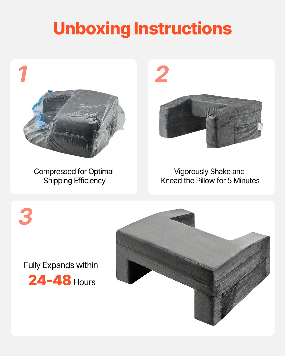 VEVOR Almohada de Lectura, Almohada Grande para Cama 61x53,3x29 cm con Paño Lavable, 2 Bolsillos y Portavasos, Reposacabezas de Espuma Viscoelástica para Leer, Jugar, Descansar y Trabajar, Gris