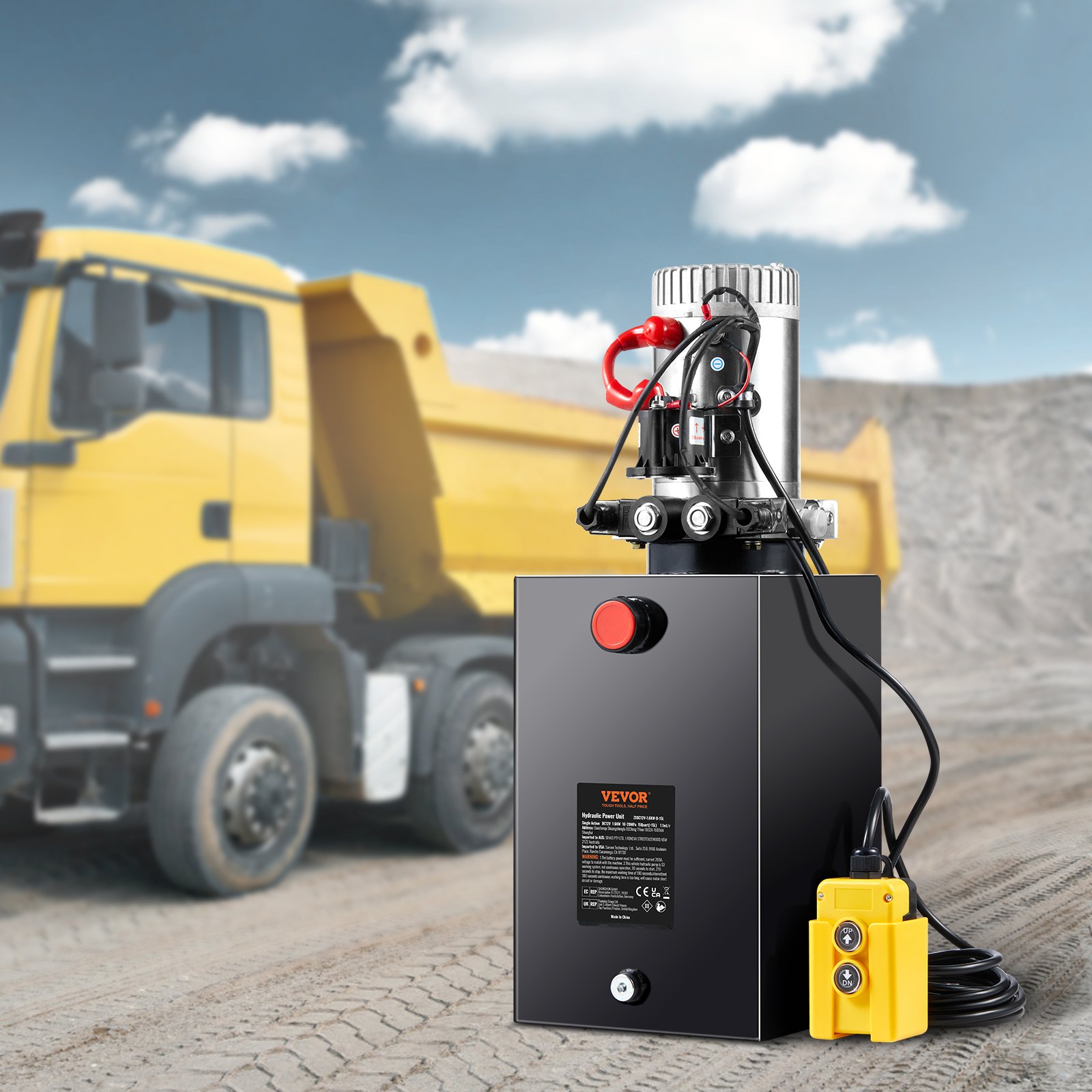 VEVOR Bomba Hidráulica DC 12 V 14 L Unidad Hidráulica de Doble Acción Flujo de Aceite 3,44 L/min Presión Máxima de Descarga 22 MPa para Volquete, Plataforma Elevadora, Remolque, Elevación y Descarga