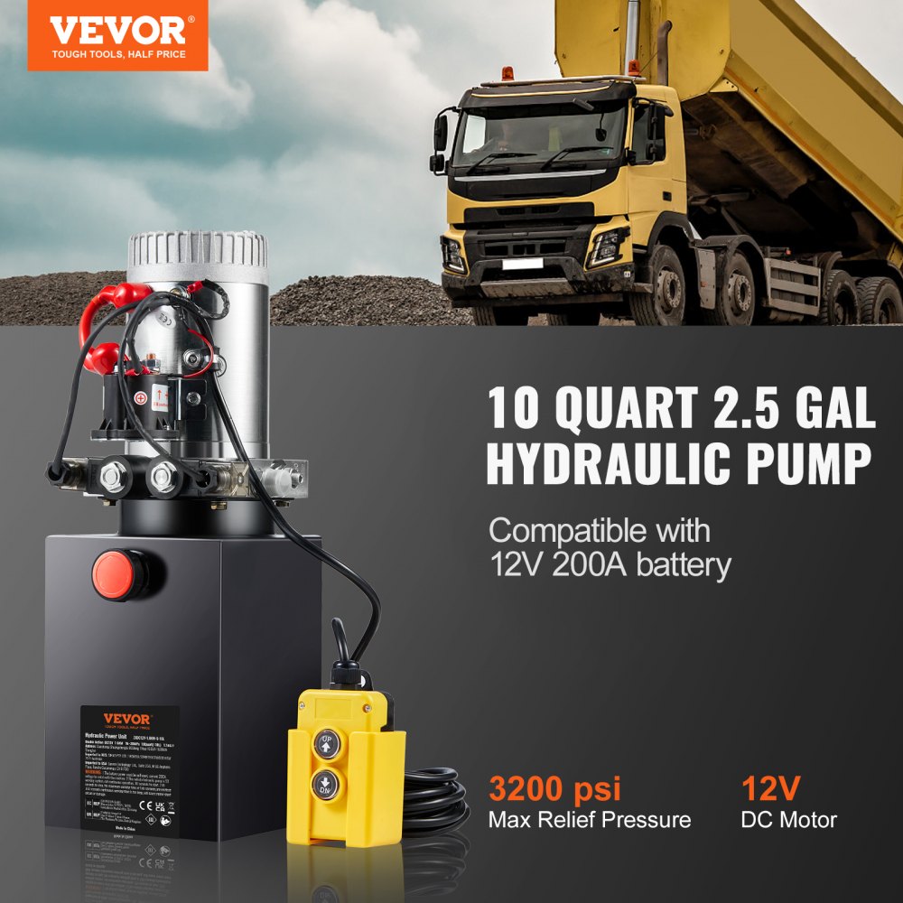 VEVOR Hydraulic Pump Hydraulic Power Pack 12V Hydraulic Power Pack 1600W, Double-Acting Hydraulic Pump Hydraulic Power Pack, 2.5 Gal Tank Hand Pump Hydraulic Power Pack, for Elevators, Forklifts, etc.