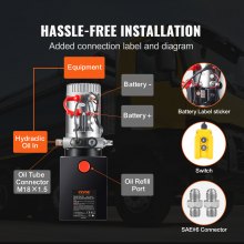 VEVOR Bomba Hidráulica DC 12 V 8 L Unidad Hidráulica de Acción Única Flujo de Aceite 3,44 L/min Presión Máxima de Descarga 22 MPa para Volquete, Plataforma Elevadora, Remolque, Elevación y Descarga