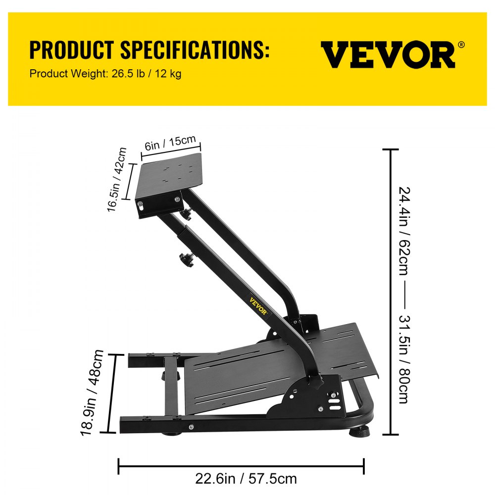 VEVOR Soporte para Volante 57,5 x 48 x 62-80 cm, Acero al Carbono, Simulador de Conducción con Soporte para Palanca de Cambios, para Logitech G25 G27 G29 G920, Thrustmaster T300RS, Fanatec y Simucube