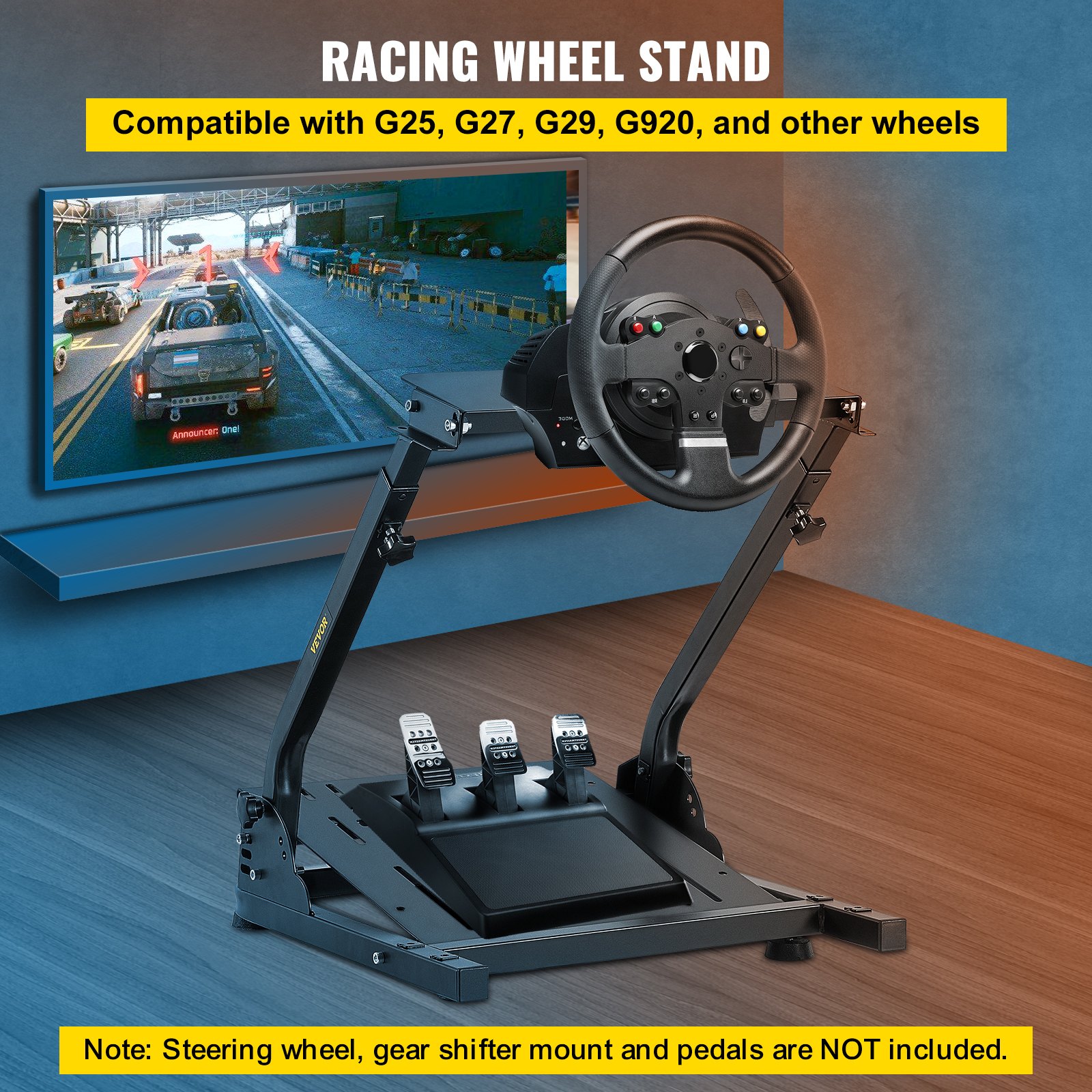VEVOR Soporte para Volante 57,5 x 48 x 62-80 cm, Acero al Carbono, Simulador de Conducción con Soporte para Palanca de Cambios, para Logitech G25 G27 G29 G920, Thrustmaster T300RS, Fanatec y Simucube