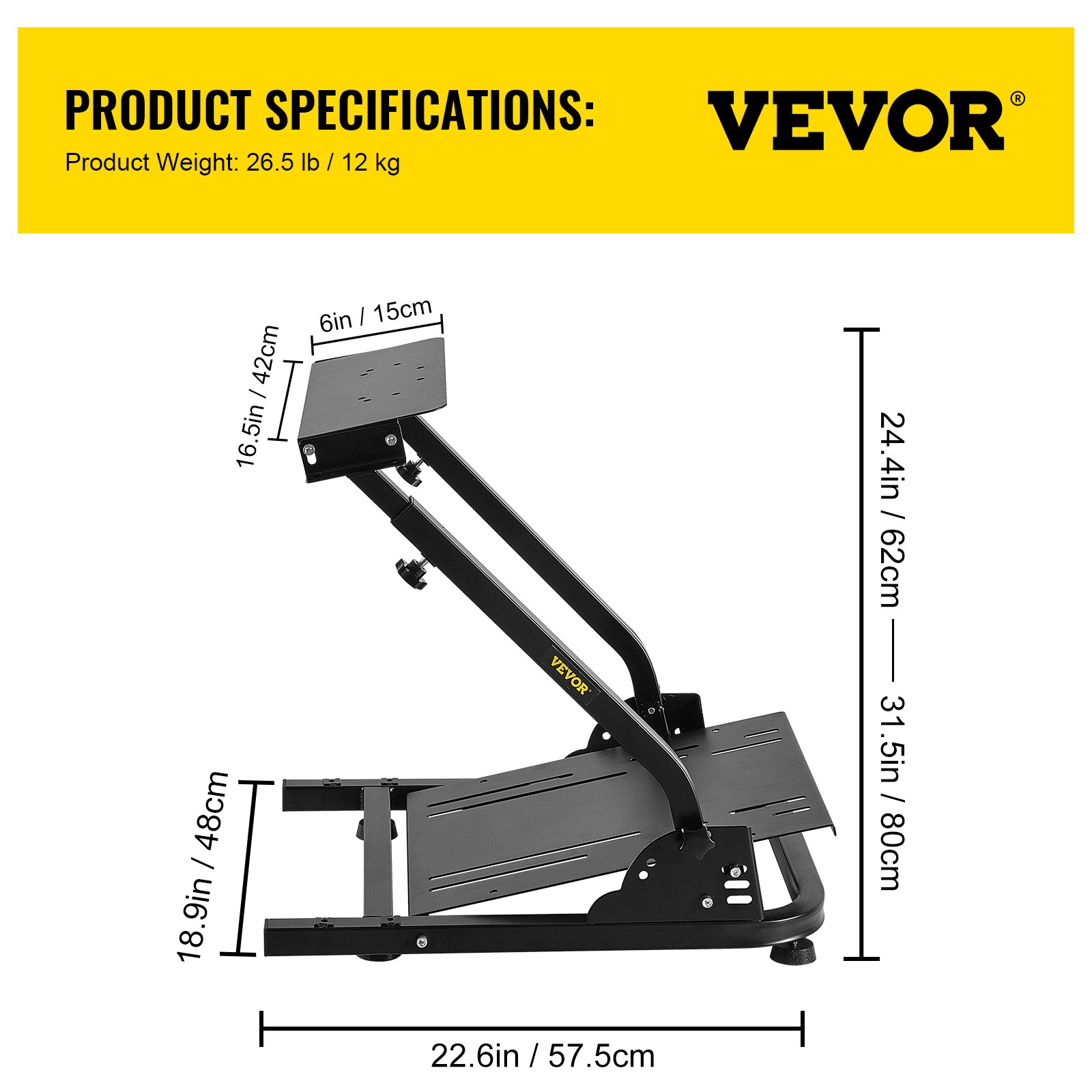 VEVOR Soporte para Volante 57,5 x 48 x 62-80 cm, Acero al Carbono, Simulador de Conducción con Soporte para Palanca de Cambios, para Logitech G25 G27 G29 G920, Thrustmaster T300RS, Fanatec y Simucube