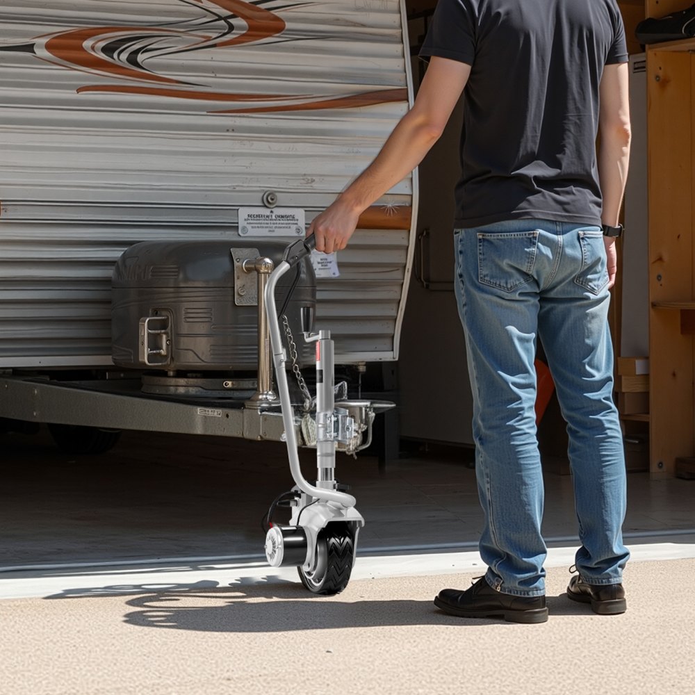 VEVOR Plataforma Rodante Eléctrica, Capacidad de Remolque 2,5 T, Rueda Motorizada 380 W y 12 V con Velocidad 7 m/min, Altura de Sujeción Ajustable y Neumáticos de Goma, para Caravanas y Barcos
