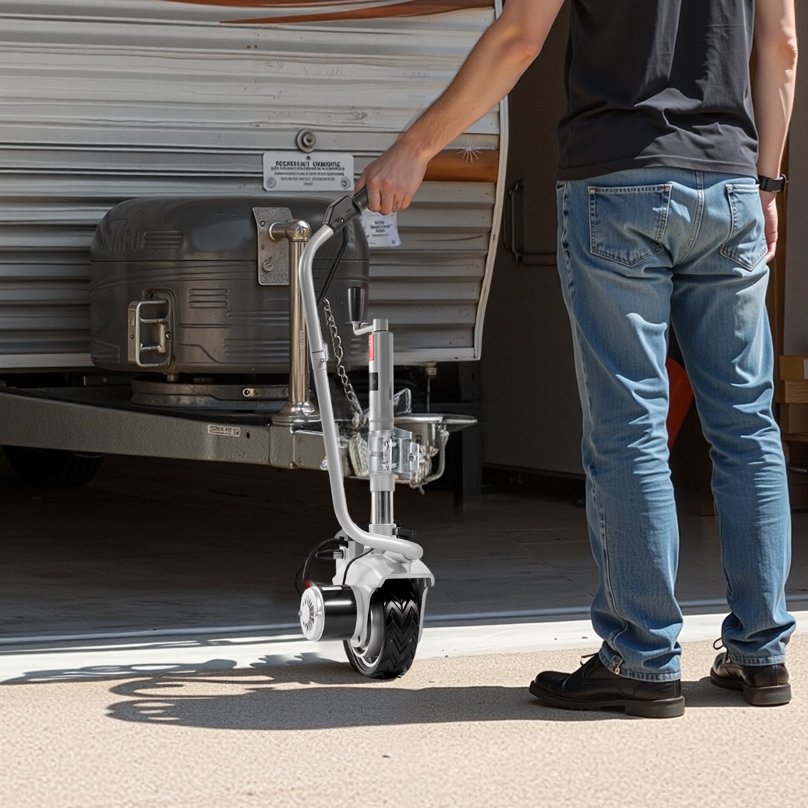 VEVOR Plataforma Rodante Eléctrica, Capacidad de Remolque 2,5 T, Rueda Motorizada 380 W y 12 V con Velocidad 7 m/min, Altura de Sujeción Ajustable y Neumáticos de Goma, para Caravanas y Barcos