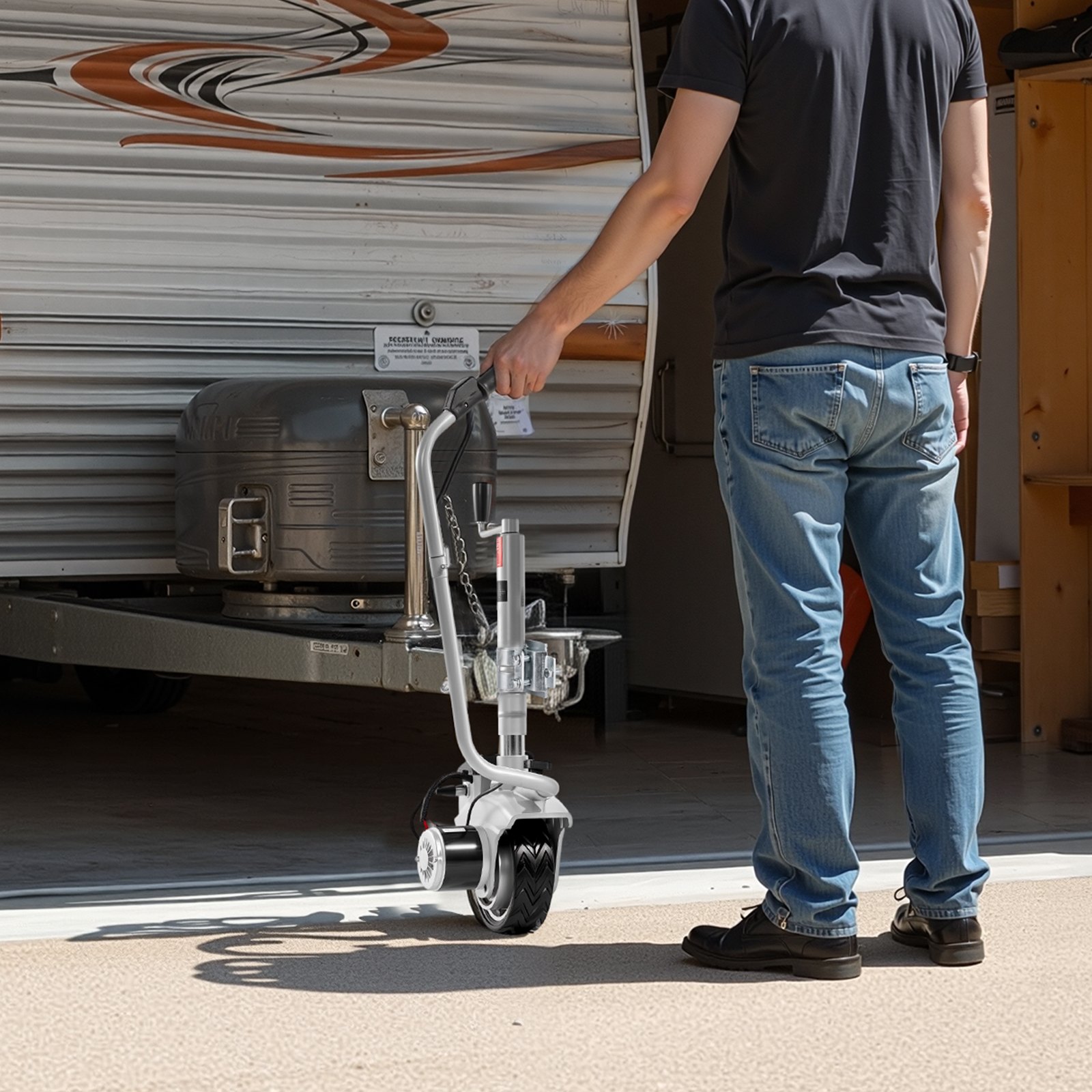 VEVOR Plataforma Rodante Eléctrica, Capacidad de Remolque 2,5 T, Rueda Motorizada 380 W y 12 V con Velocidad 7 m/min, Altura de Sujeción Ajustable y Neumáticos de Goma, para Caravanas y Barcos