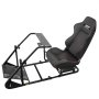Simulador de carreras VEVOR, asiento negro con costuras rojas y estructura de metal resistente.