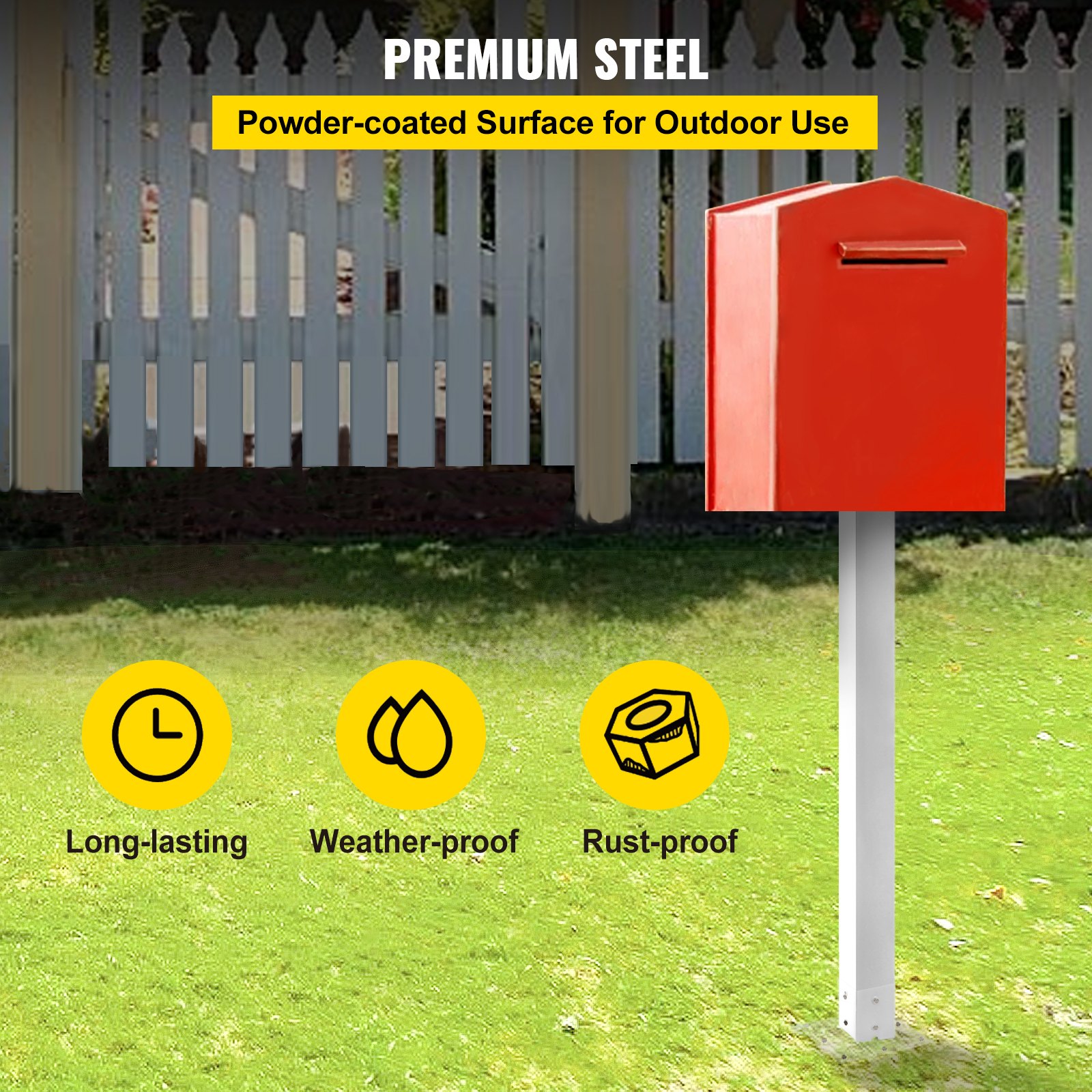 VEVOR Mailbox Post, 109.5 cm High Mailbox Stand, Powder-Coated Mailbox Post Set, Q235 Steel Post Stand, Surface-Mounted Post for Sidewalk and Roadside Edges
